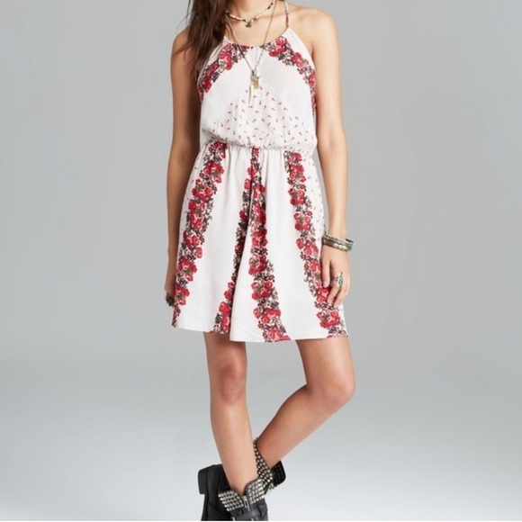 FREE PEOPLE Simona Halter Rose Floral Patchwork Mini Dress Size Medium - Picture 12 of 12
